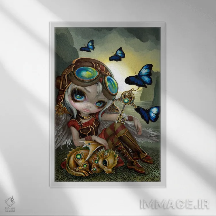 تابلو دکوراتیو اژدهای کوچک چرخ دنده ای اثر جزمین بکت-گریفیت - نمای قابدار سفید