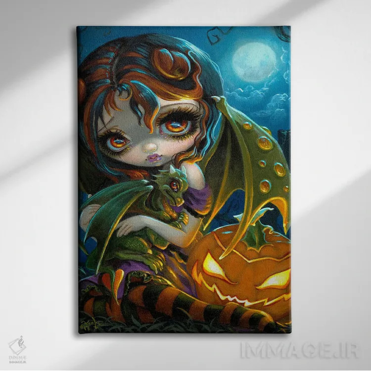 تابلو دکوراتیو اژدهای کوچک هالووین اثر جزمین بکت-گریفیت - نمای روبهرو روی دیوار