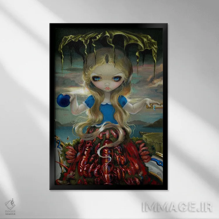 تابلو دکوراتیو آلیس با لباس دالی اثر جزمین بکت-گریفیت - نمای قابدار مشکی