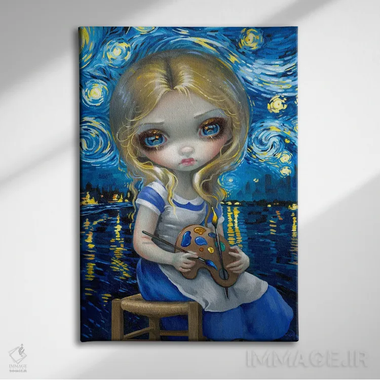 تابلو دکوراتیو آلیس در شب تابی ون گوگ اثر جزمین بکت-گریفیت - نمای روبهرو روی دیوار