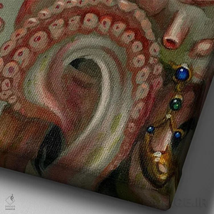 تابلو دکوراتیو اختاپوس جواهرنشان اثر جزمین بکت-گریفیت - نمای نزدیک بافت بوم