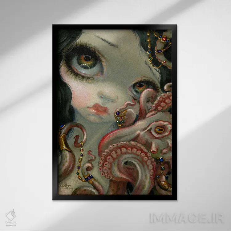 تابلو دکوراتیو اختاپوس جواهرنشان اثر جزمین بکت-گریفیت - نمای قابدار مشکی