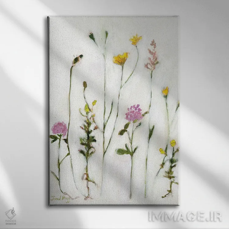 تابلو مینیمال بابونه، شبدر و قاصدک اثر جنل براگ - نمای روبهرو روی دیوار