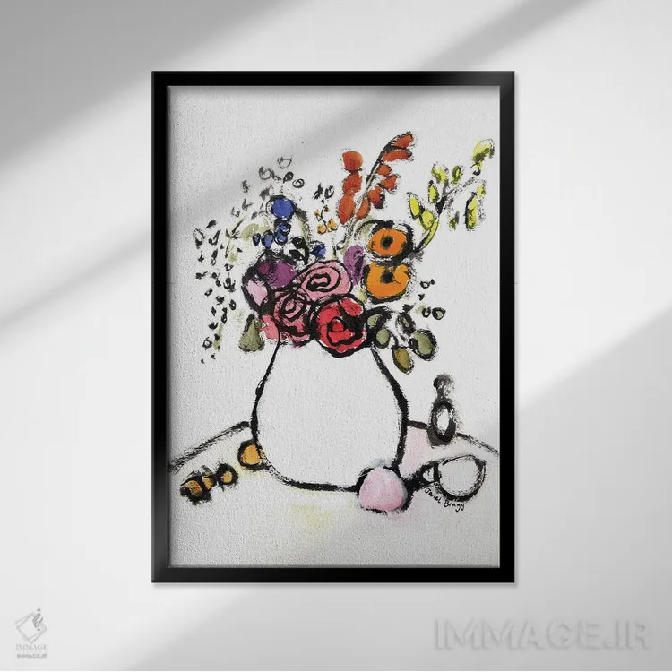تابلو مینیمال دسته گل روز شنبه اثر جنل براگ - نمای قابدار مشکی
