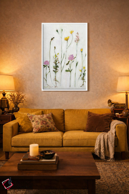 تابلو مینیمال بابونه، شبدر و قاصدک اثر جنل براگ - D3W