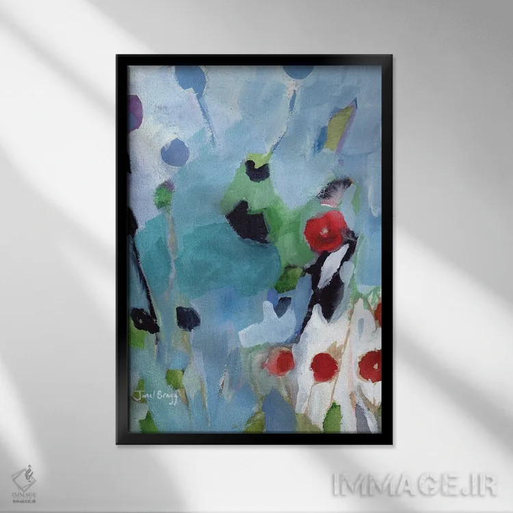 تابلو انتزاعی میوه گل رز در کریسمس اثر جنل براگ - نمای قابدار مشکی