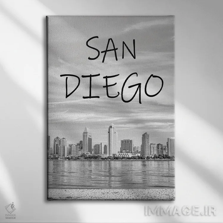 تابلو دکوراتیو San Diego Skyline,سیاه و سفید کلاسیک، خط افق سن دیگو اثر جوزف اس. جیاکالونه - نمای روبهرو روی دیوار