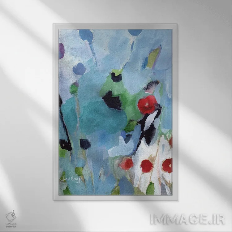 تابلو انتزاعی میوه گل رز در کریسمس اثر جنل براگ - نمای قابدار سفید