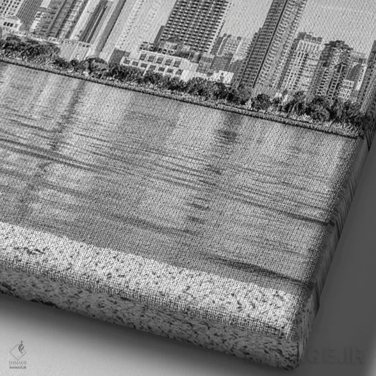 تابلو دکوراتیو San Diego Skyline,سیاه و سفید کلاسیک، خط افق سن دیگو اثر جوزف اس. جیاکالونه - نمای نزدیک بافت بوم