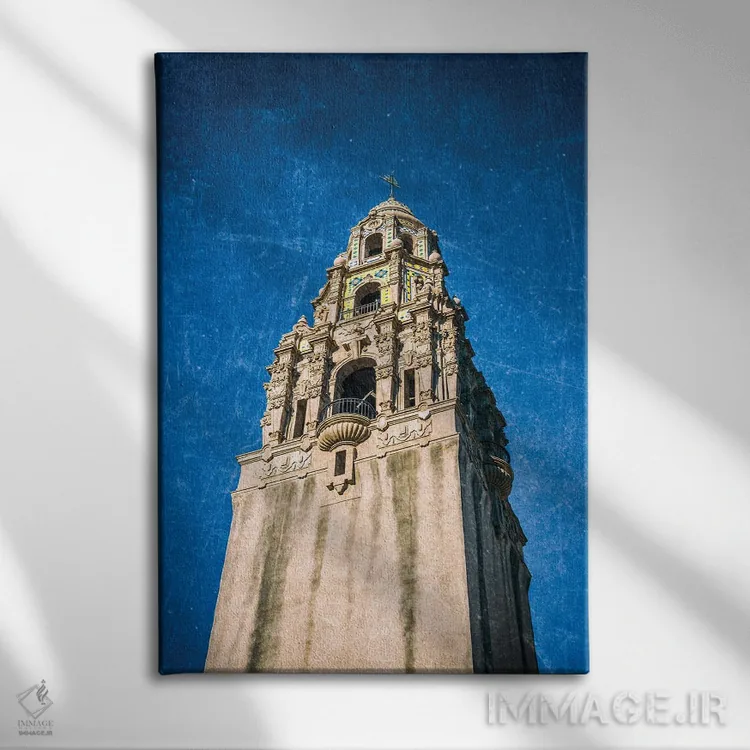 تابلو دکوراتیو برج کالیفرنیا در پارک بالبوآ با بافت هنری اثر جوزف اس. جیاکالونه - نمای روبهرو روی دیوار