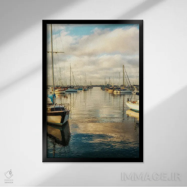 تابلو دکوراتیو San Diego Harbor,صبح با رنگ مسی، بندر سن دیگو اثر جوزف اس. جیاکالونه - نمای قابدار مشکی