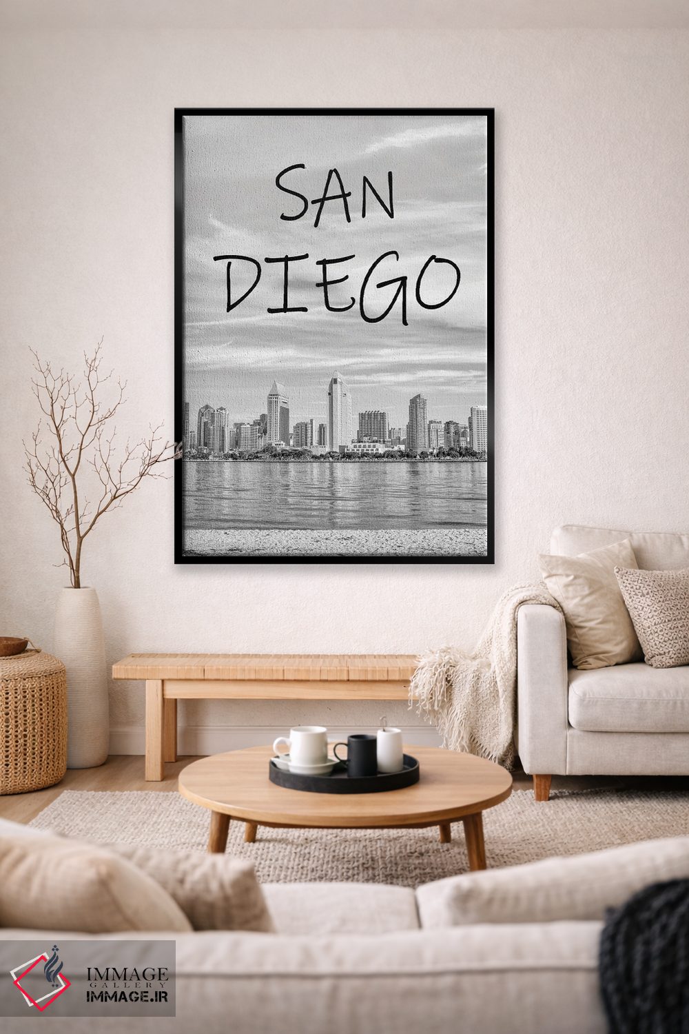 تابلو دکوراتیو San Diego Skyline,سیاه و سفید کلاسیک، خط افق سن دیگو اثر جوزف اس. جیاکالونه - D1B