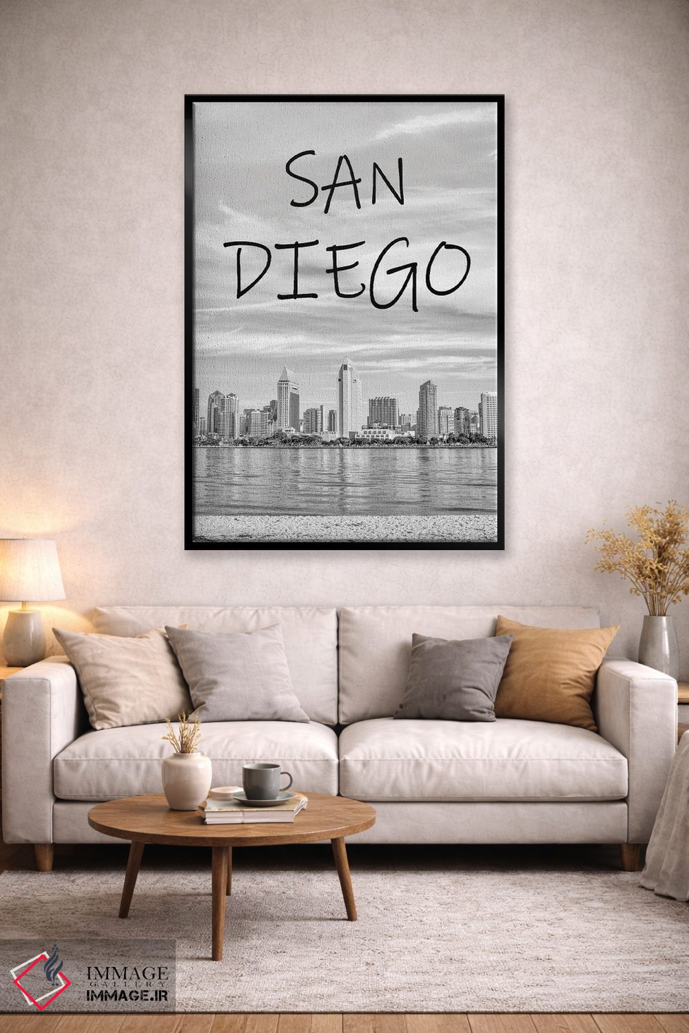 تابلو دکوراتیو San Diego Skyline,سیاه و سفید کلاسیک، خط افق سن دیگو اثر جوزف اس. جیاکالونه - D2B