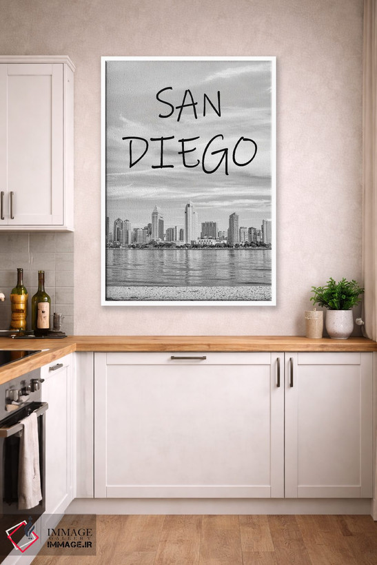 تابلو دکوراتیو San Diego Skyline,سیاه و سفید کلاسیک، خط افق سن دیگو اثر جوزف اس. جیاکالونه - D4W