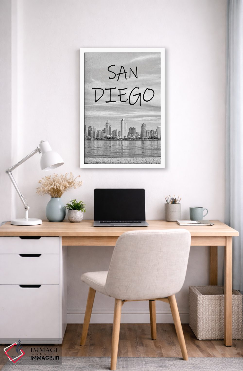 تابلو دکوراتیو San Diego Skyline,سیاه و سفید کلاسیک، خط افق سن دیگو اثر جوزف اس. جیاکالونه - D5W