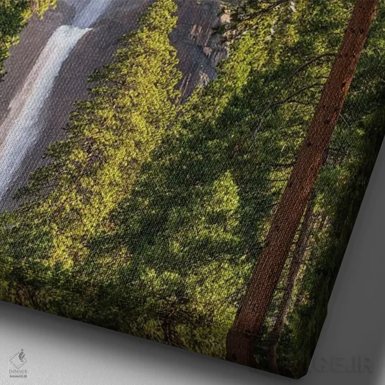 تابلو دکوراتیو آبشارهای بالایی و پایینی یوسمیتی اثر جوزف اس. جیاکالونه - نمای نزدیک بافت بوم
