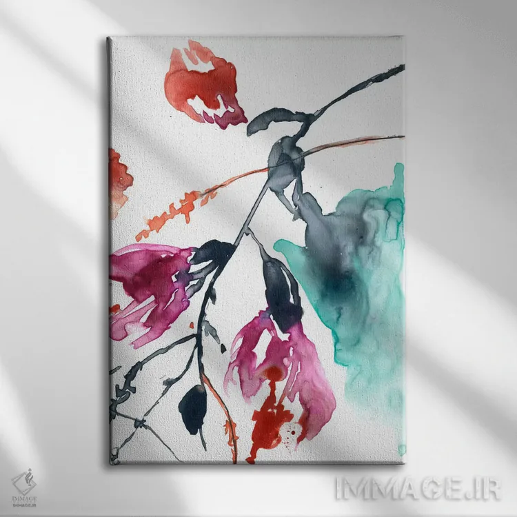 تابلو انتزاعی فوشیا آویزان II اثر جنیفر گلدبرگر - نمای روبهرو روی دیوار