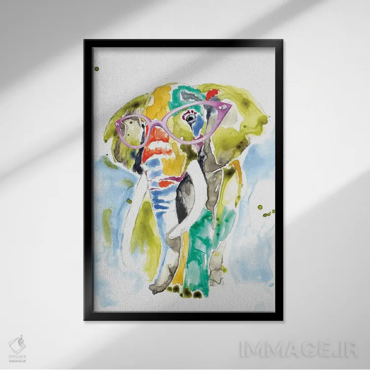 تابلو دکوراتیو فیل زرنگ اثر جنیفر گلدبرگر - نمای قابدار مشکی