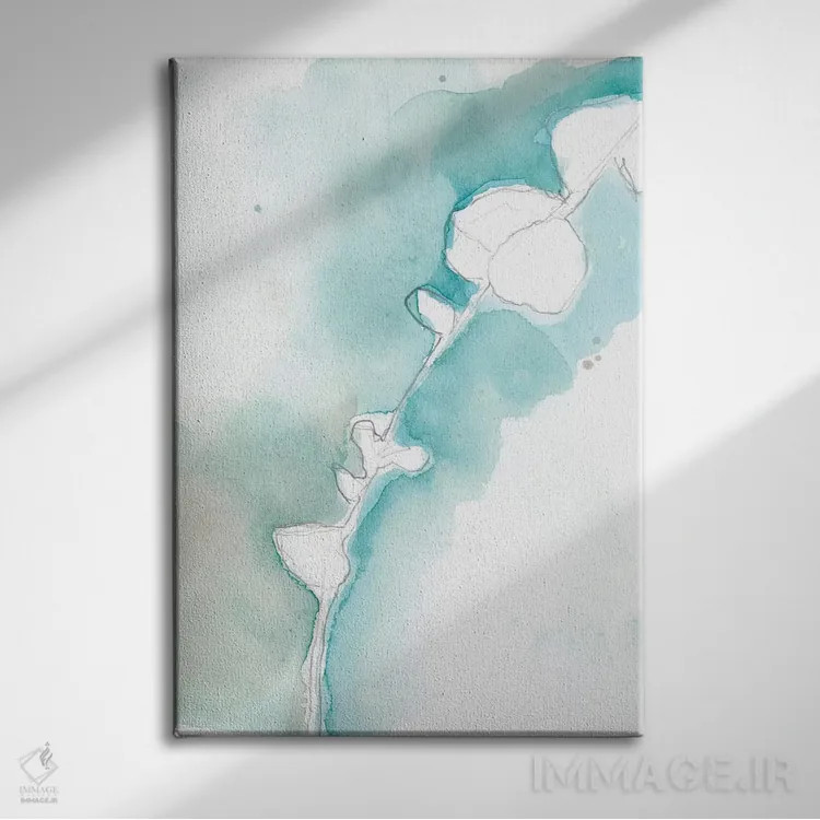 تابلو انتزاعی جینکو روی آبی خاک آلود VII اثر جنیفر گلدبرگر - نمای روبهرو روی دیوار