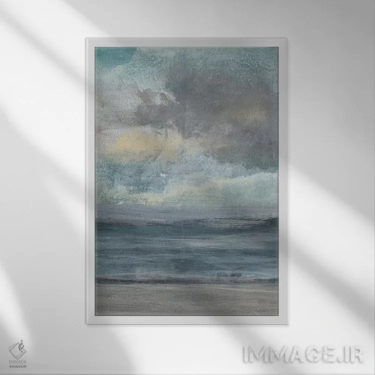 تابلو انتزاعی طلوع در ساحل I اثر جنیفر گلدبرگر - نمای قابدار سفید