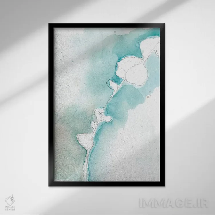 تابلو انتزاعی جینکو روی آبی خاک آلود VII اثر جنیفر گلدبرگر - نمای قابدار مشکی