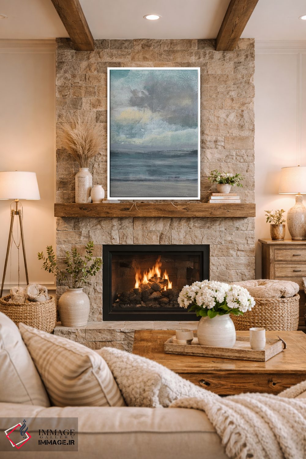 تابلو انتزاعی طلوع در ساحل I اثر جنیفر گلدبرگر - D1W