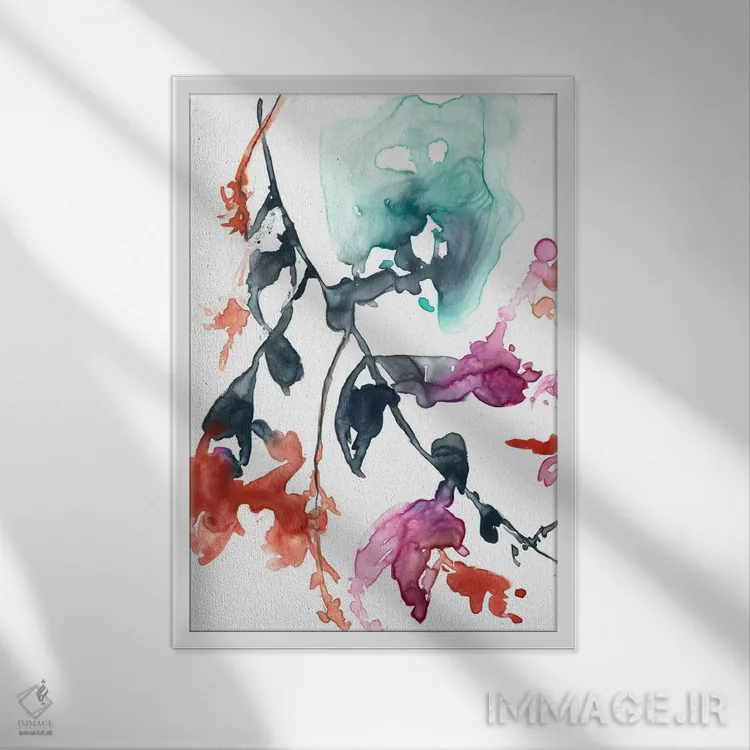 تابلو انتزاعی فوشیا آویزان I اثر جنیفر گلدبرگر - نمای قابدار سفید