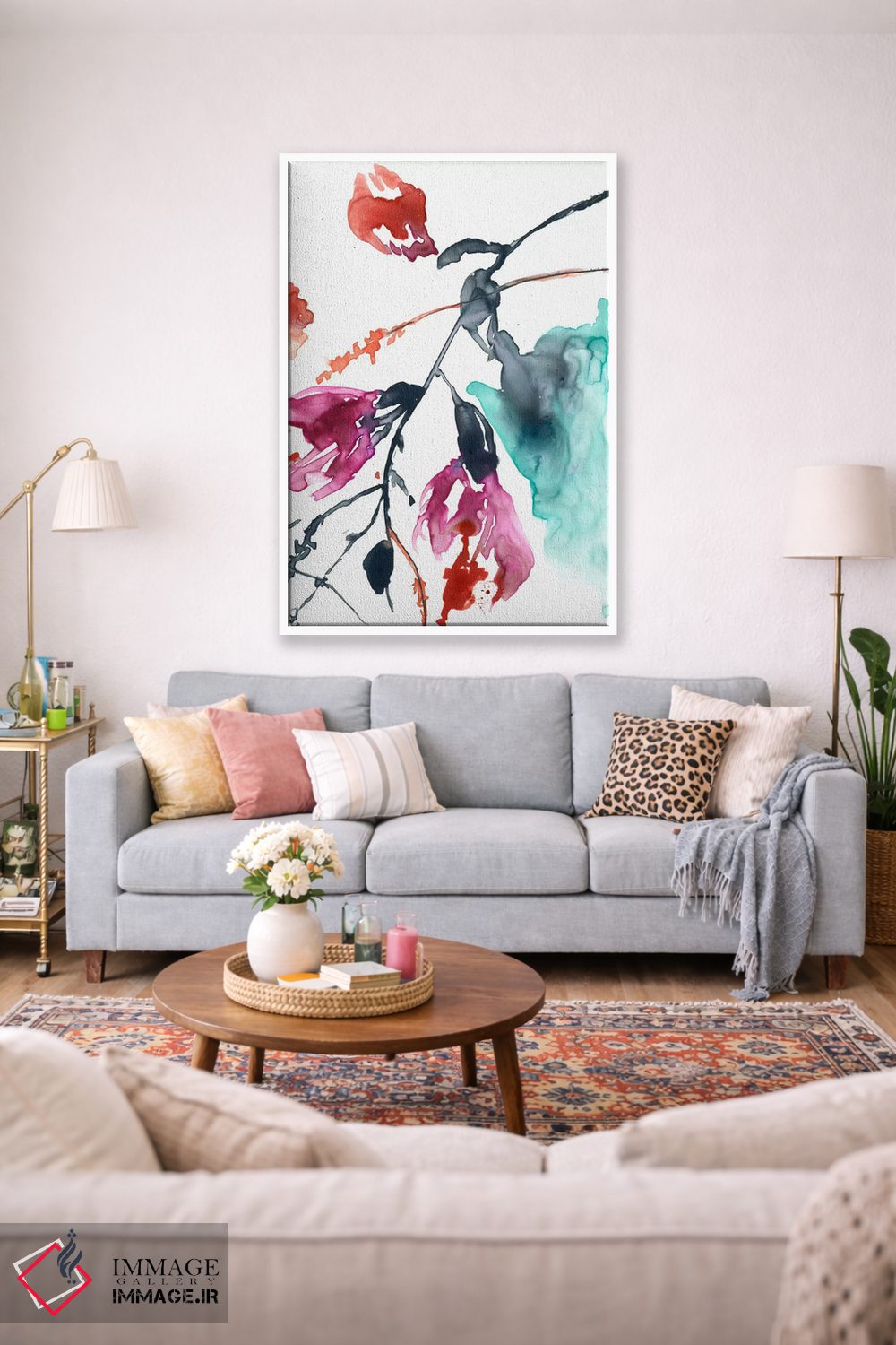 تابلو انتزاعی فوشیا آویزان II اثر جنیفر گلدبرگر - D1W