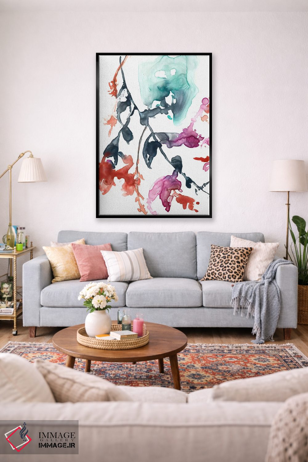 تابلو انتزاعی فوشیا آویزان I اثر جنیفر گلدبرگر - D1B