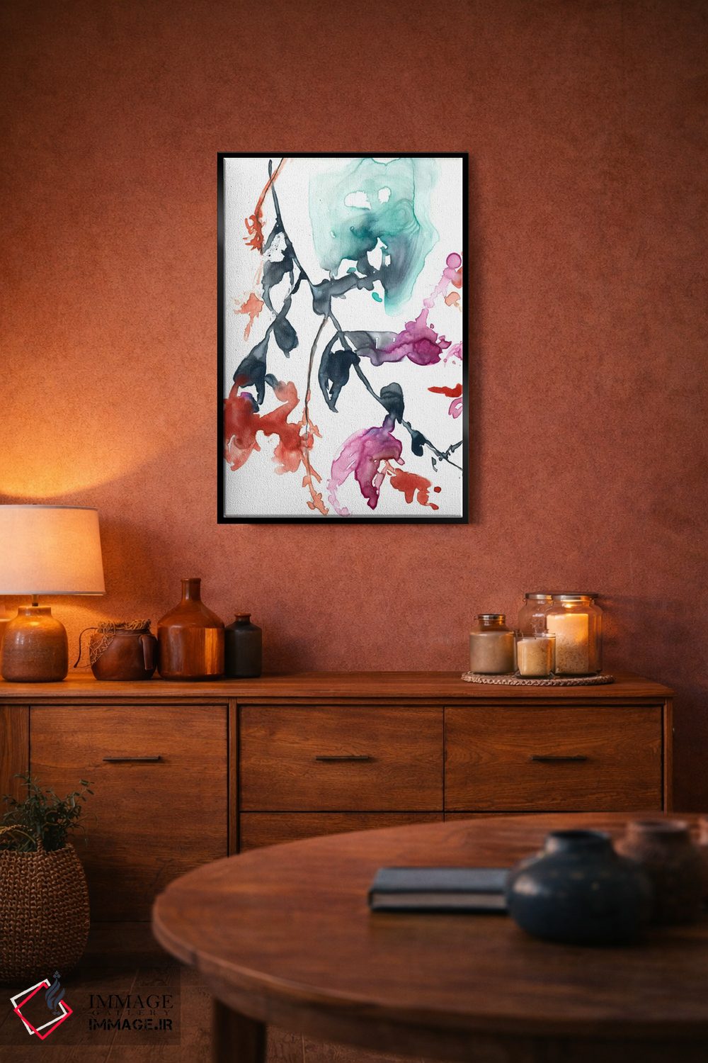 تابلو انتزاعی فوشیا آویزان I اثر جنیفر گلدبرگر - D5B