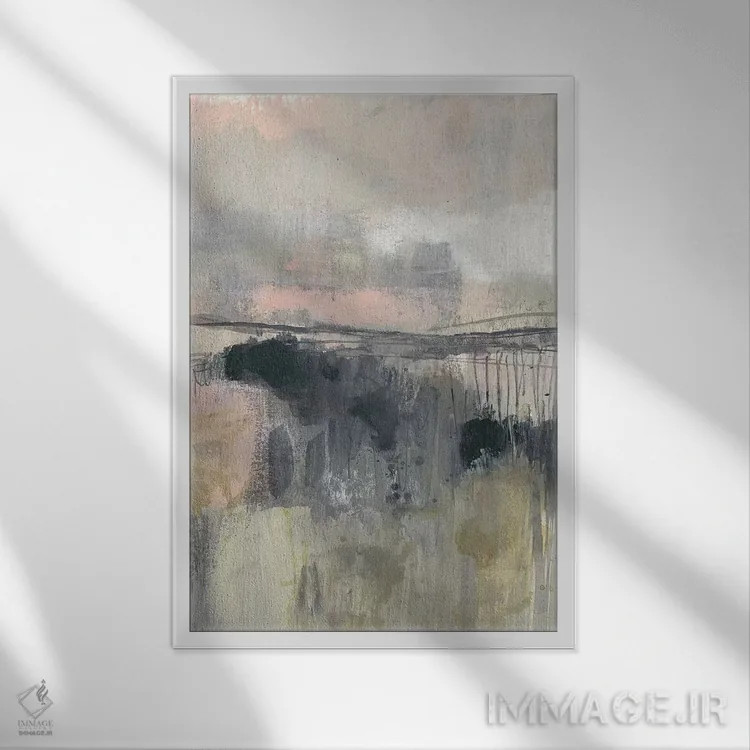 تابلو انتزاعی افق شفقی II اثر جنیفر گلدبرگر - نمای قابدار سفید