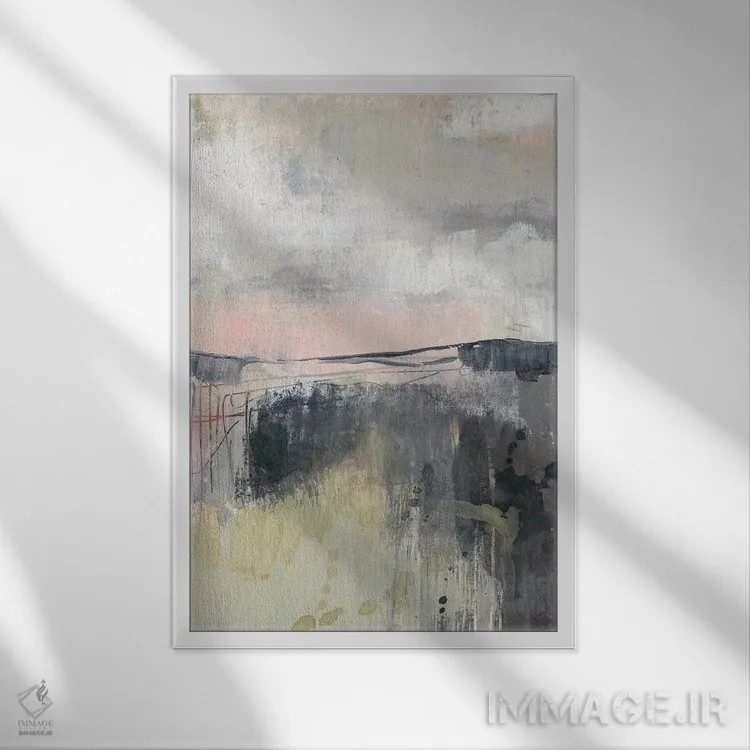 تابلو انتزاعی افق شفقی I اثر جنیفر گلدبرگر - نمای قابدار سفید