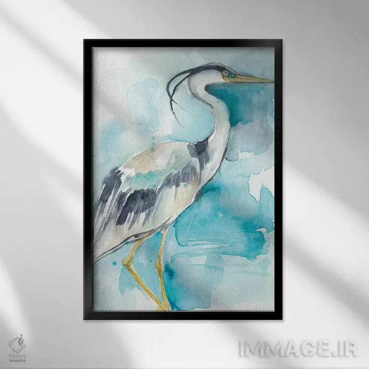 تابلو دکوراتیو پاشش حواصیل I اثر جنیفر گلدبرگر - نمای قابدار مشکی