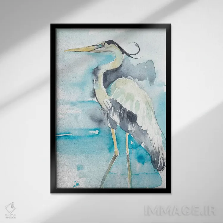 تابلو دکوراتیو پاشش حواصیل II اثر جنیفر گلدبرگر - نمای قابدار مشکی