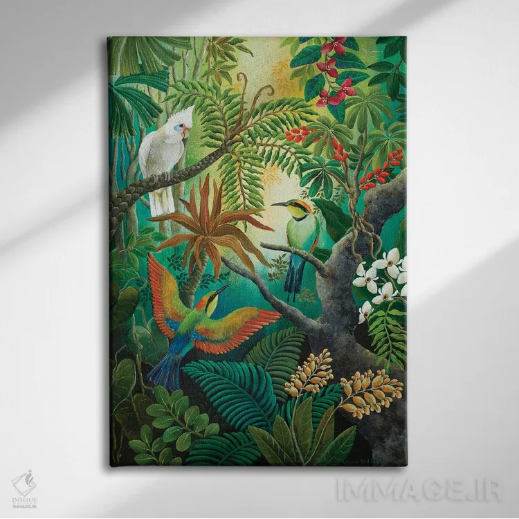 تابلو دکوراتیو بالا در شاخه ها اثر یوهانا هیلدبرانت - نمای روبهرو روی دیوار