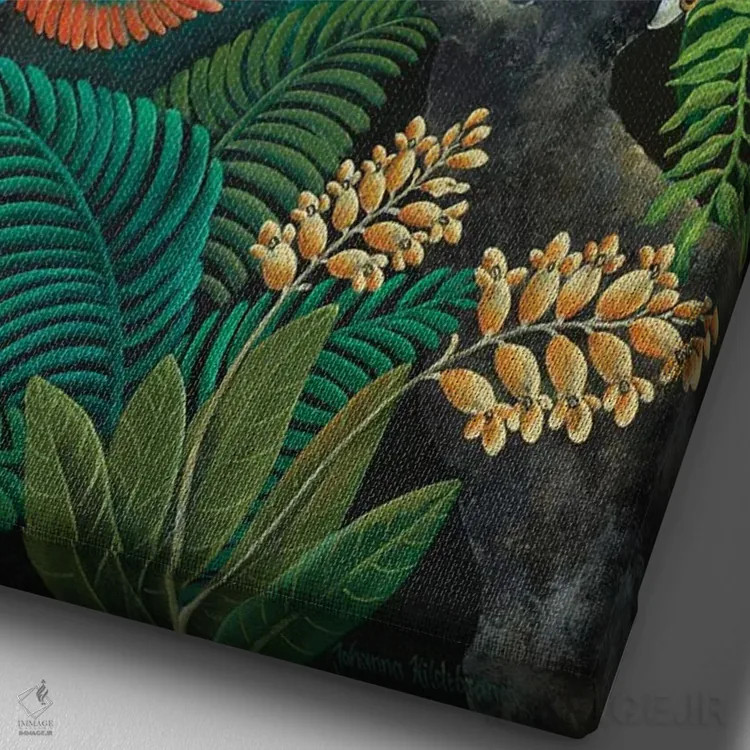 تابلو دکوراتیو بالا در شاخه ها اثر یوهانا هیلدبرانت - نمای نزدیک بافت بوم