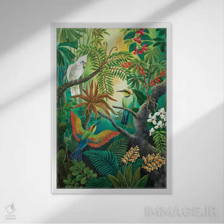 تابلو دکوراتیو بالا در شاخه ها اثر یوهانا هیلدبرانت - نمای قابدار سفید