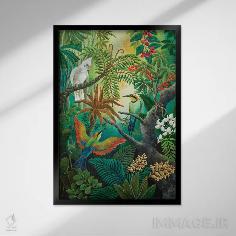 تابلو دکوراتیو بالا در شاخه ها اثر یوهانا هیلدبرانت - نمای قابدار مشکی