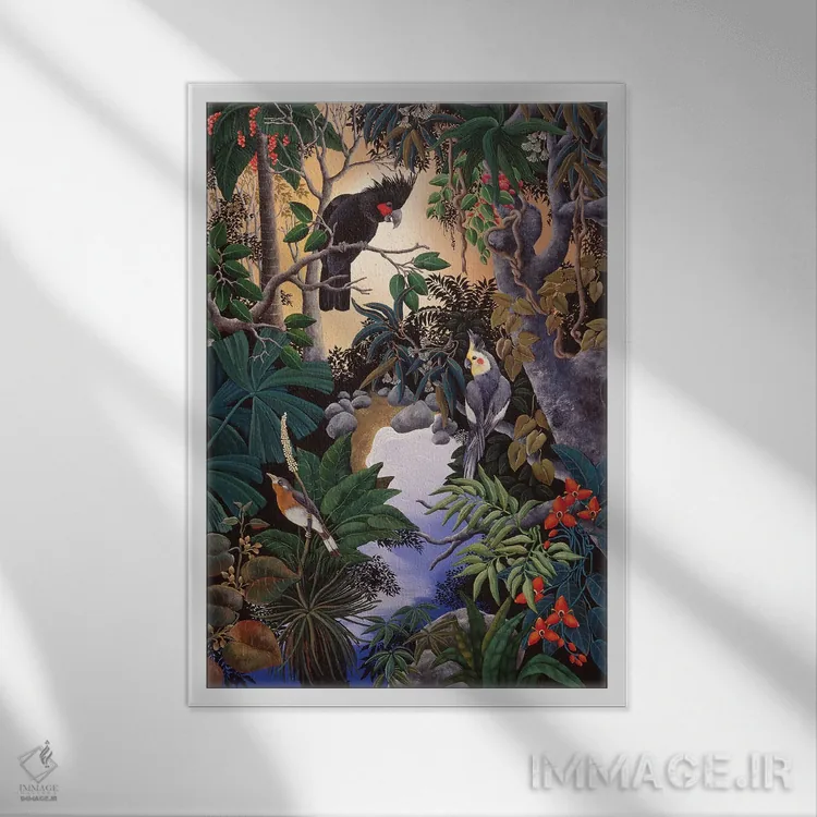 تابلو دکوراتیو طوطی کاکل دار اثر یوهانا هیلدبرانت - نمای قابدار سفید