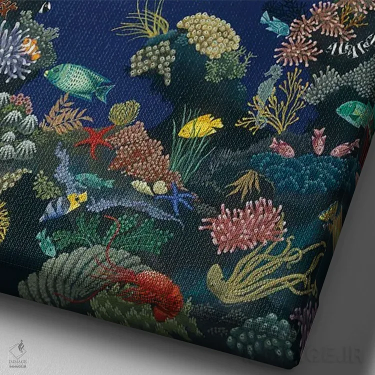 تابلو دکوراتیو تخیلات صخره مرجانی اثر یوهانا هیلدبرانت - نمای نزدیک بافت بوم