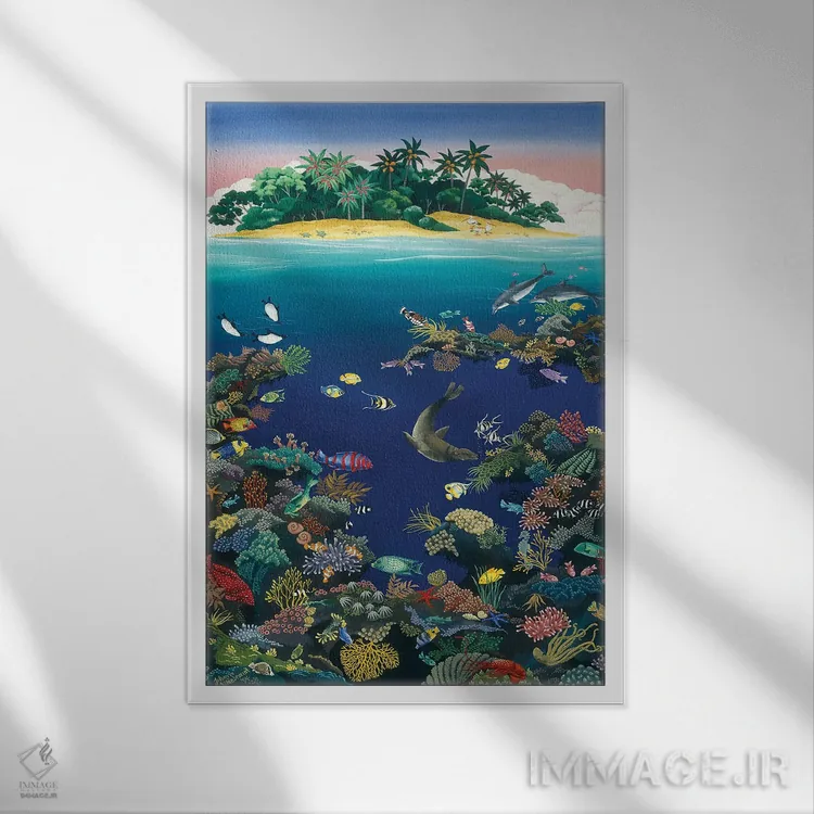 تابلو دکوراتیو تخیلات صخره مرجانی اثر یوهانا هیلدبرانت - نمای قابدار سفید