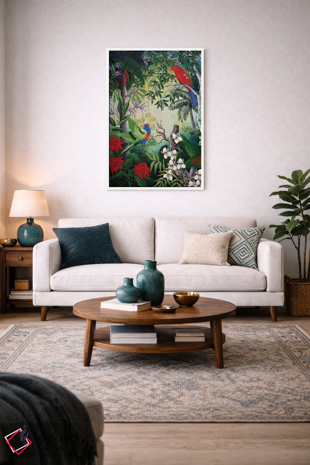 تابلو دکوراتیو طوطی ها و شکوفه ها اثر یوهانا هیلدبرانت - D3W