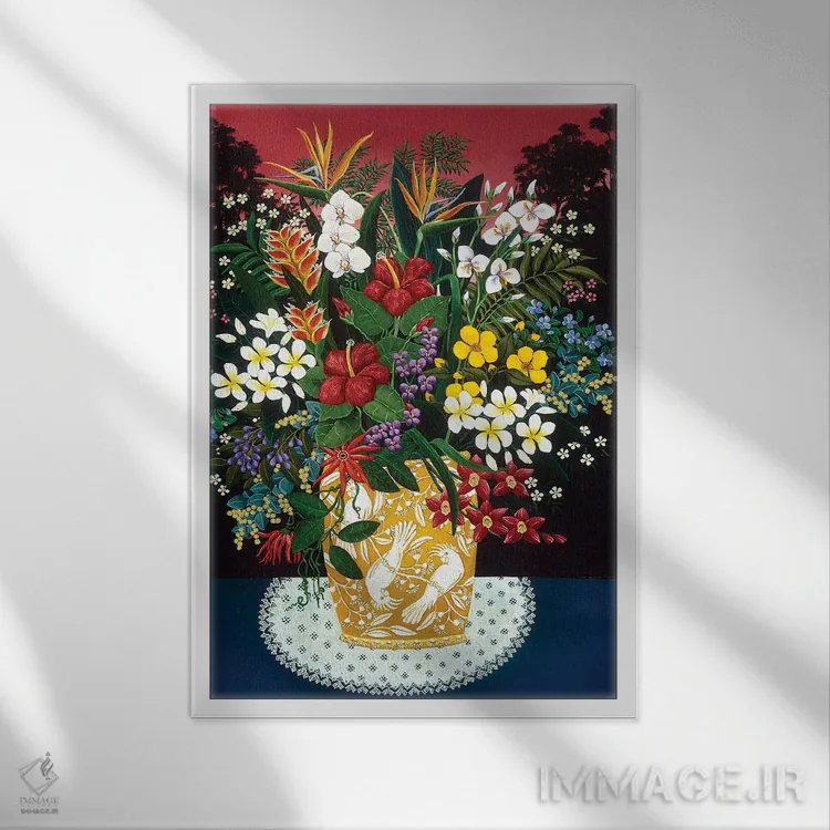 تابلو دکوراتیو چیدمان گرمسیری اثر یوهانا هیلدبرانت - نمای قابدار سفید