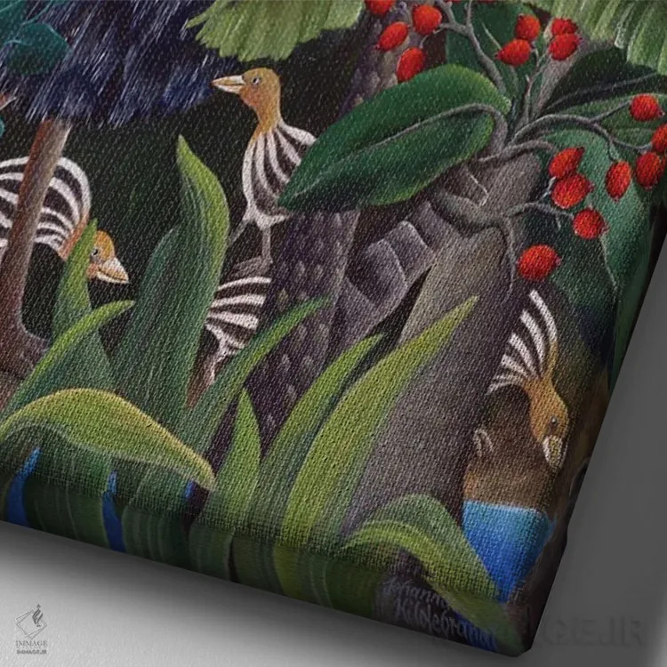 تابلو دکوراتیو کاسوآری و جوجه هایش اثر یوهانا هیلدبرانت - نمای نزدیک بافت بوم