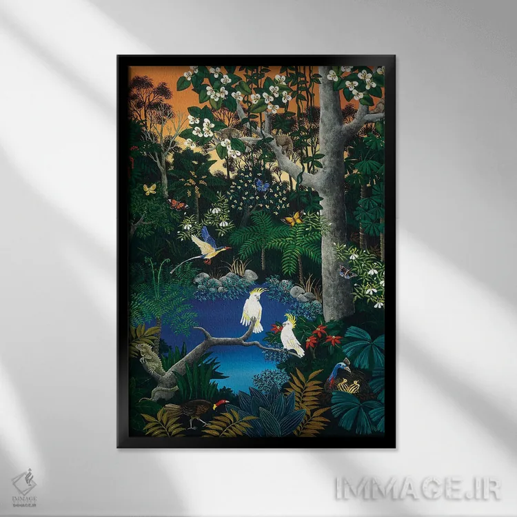 تابلو دکوراتیو جنگل گرمسیری اثر یوهانا هیلدبرانت - نمای قابدار مشکی