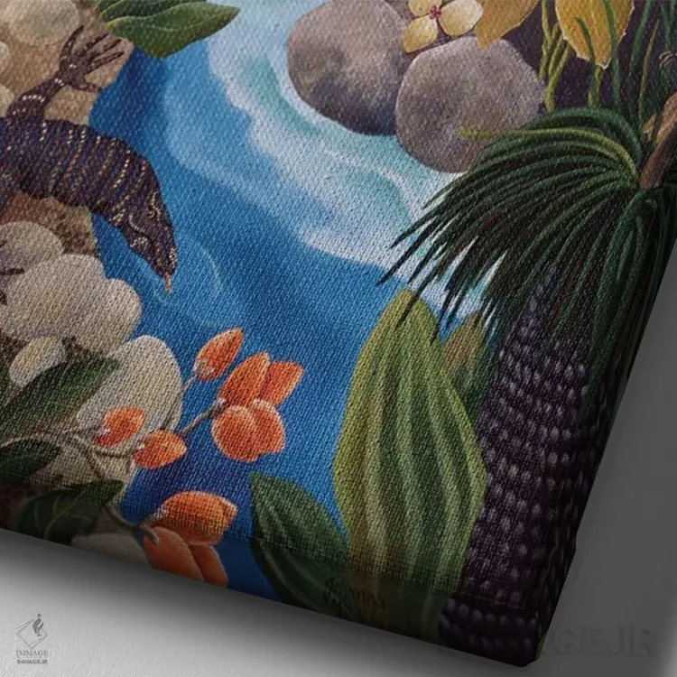 تابلو دکوراتیو بستر جویبار اثر یوهانا هیلدبرانت - نمای نزدیک بافت بوم