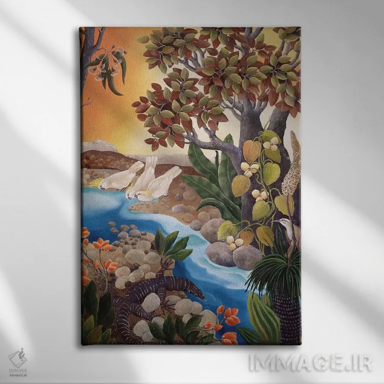 تابلو دکوراتیو بستر جویبار اثر یوهانا هیلدبرانت - نمای روبهرو روی دیوار