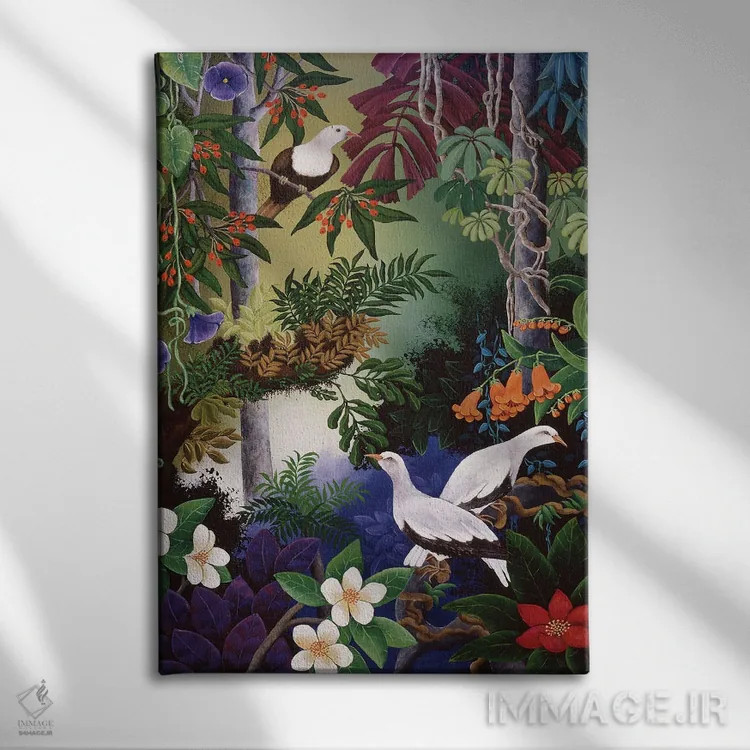 تابلو دکوراتیو کبوترهای جنگلی اثر یوهانا هیلدبرانت - نمای روبهرو روی دیوار