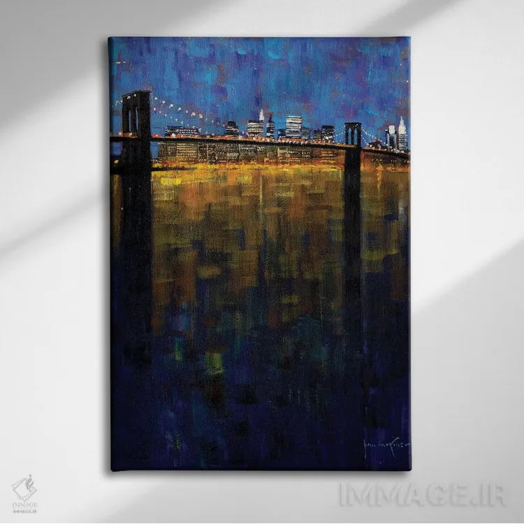 تابلو دکوراتیو نکتورن پل بروکلین اثر جان هاسکینز - نمای روبهرو روی دیوار