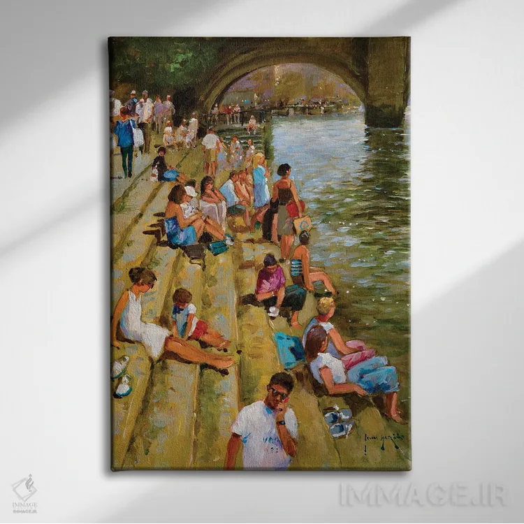 تابلو دکوراتیو یکشنبه کنار رودخانه اثر جان هاسکینز - نمای روبهرو روی دیوار